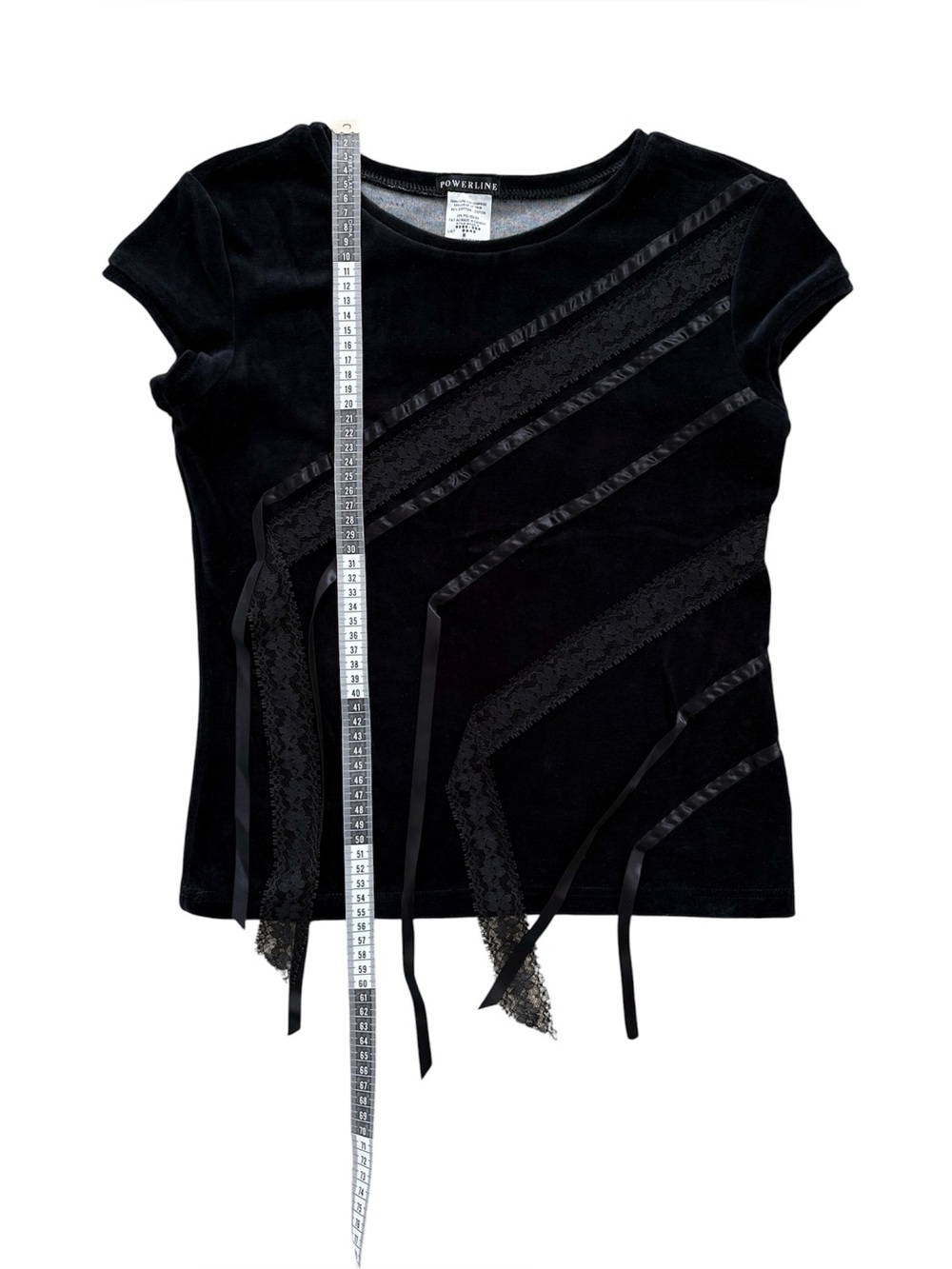 Vintage 90s Gothic Black Lace Velvet Ribbon Y2K Top Fits Size Small - Picture 5 of 11